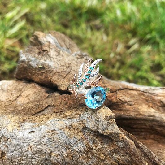 Sterling Silver blue topaz ring handmade 8