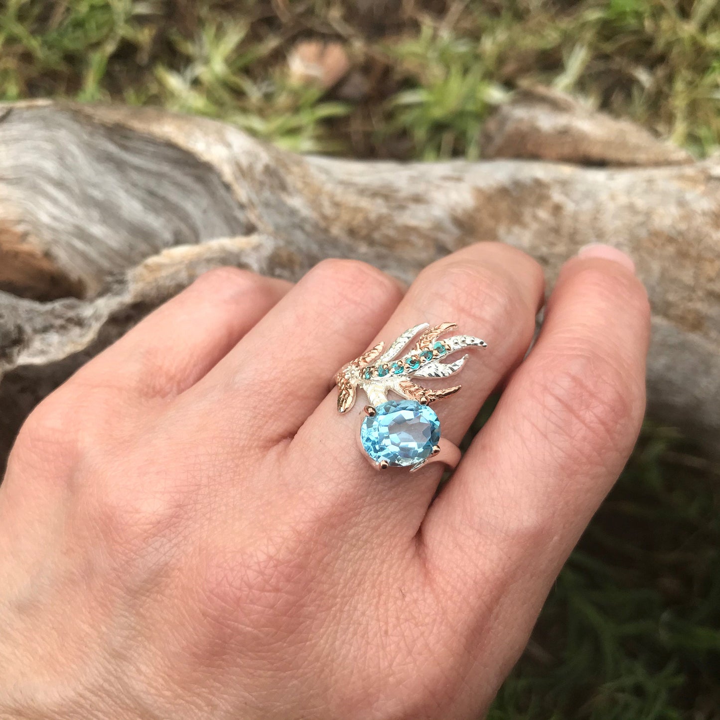 Sterling Silver blue topaz ring handmade 8