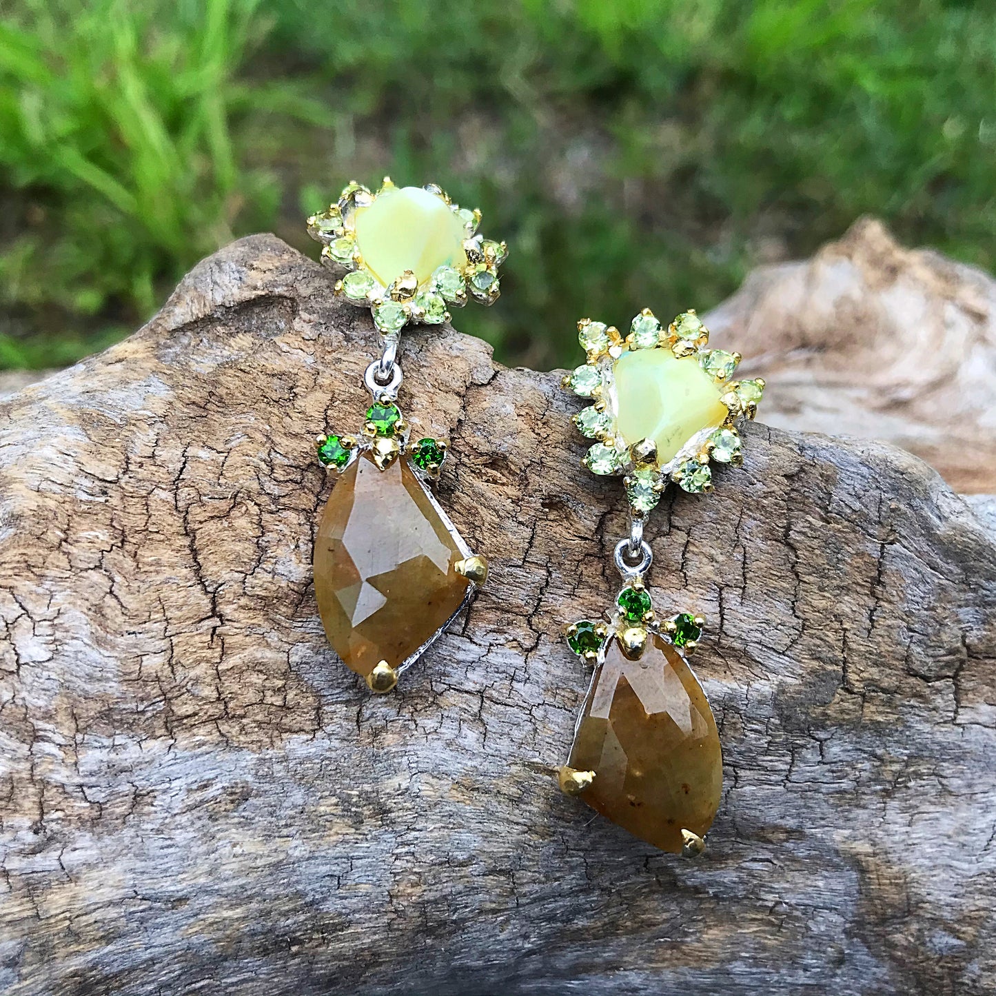 Sterling silver yellow sapphire statement earrings