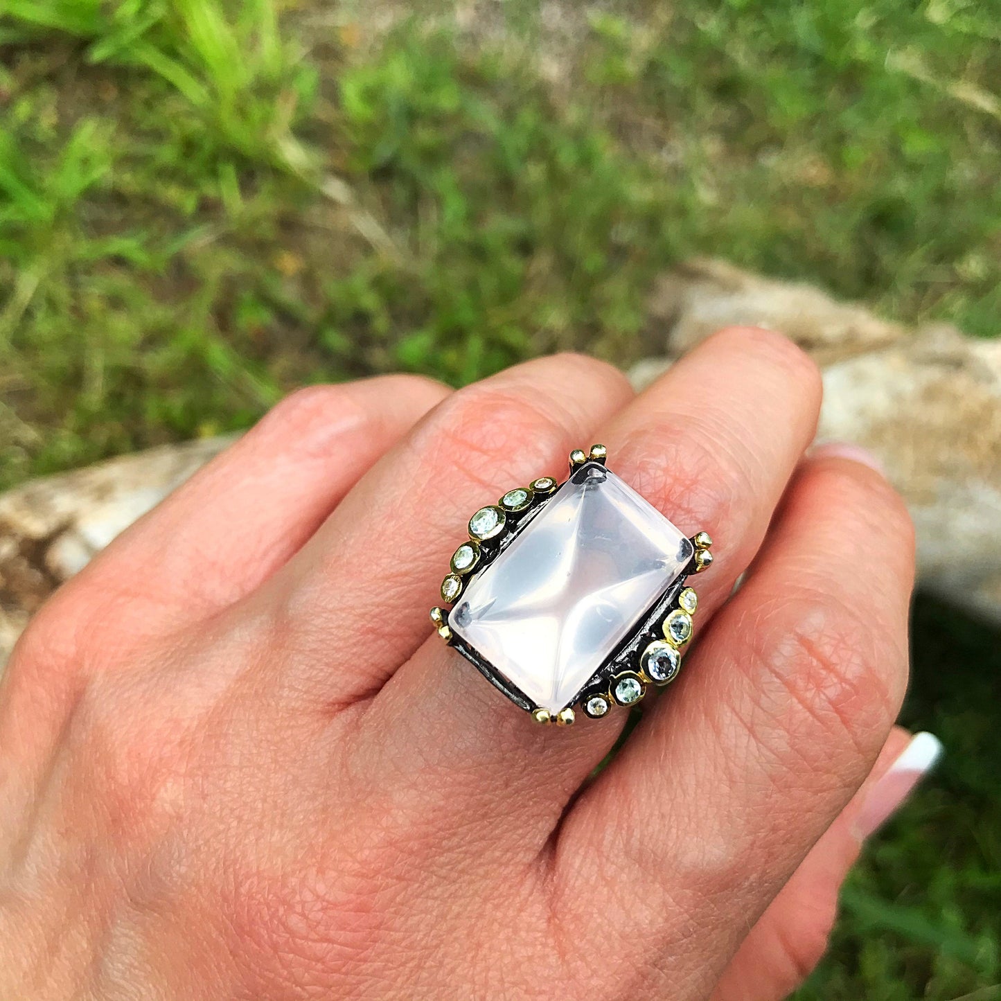 sterling silver Rose Quartz statement Ring 6.5