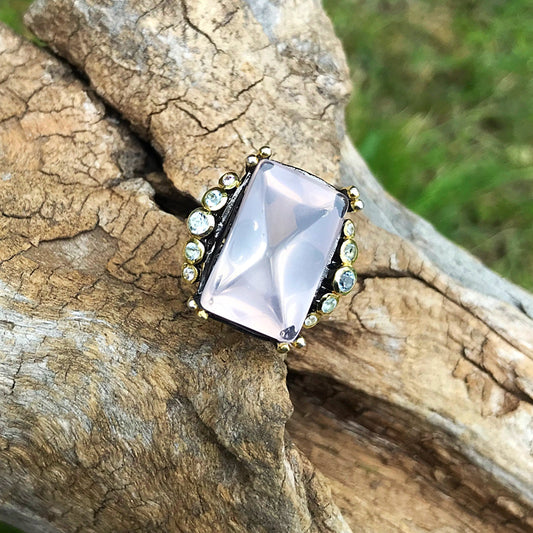 sterling silver Rose Quartz statement Ring 6.5