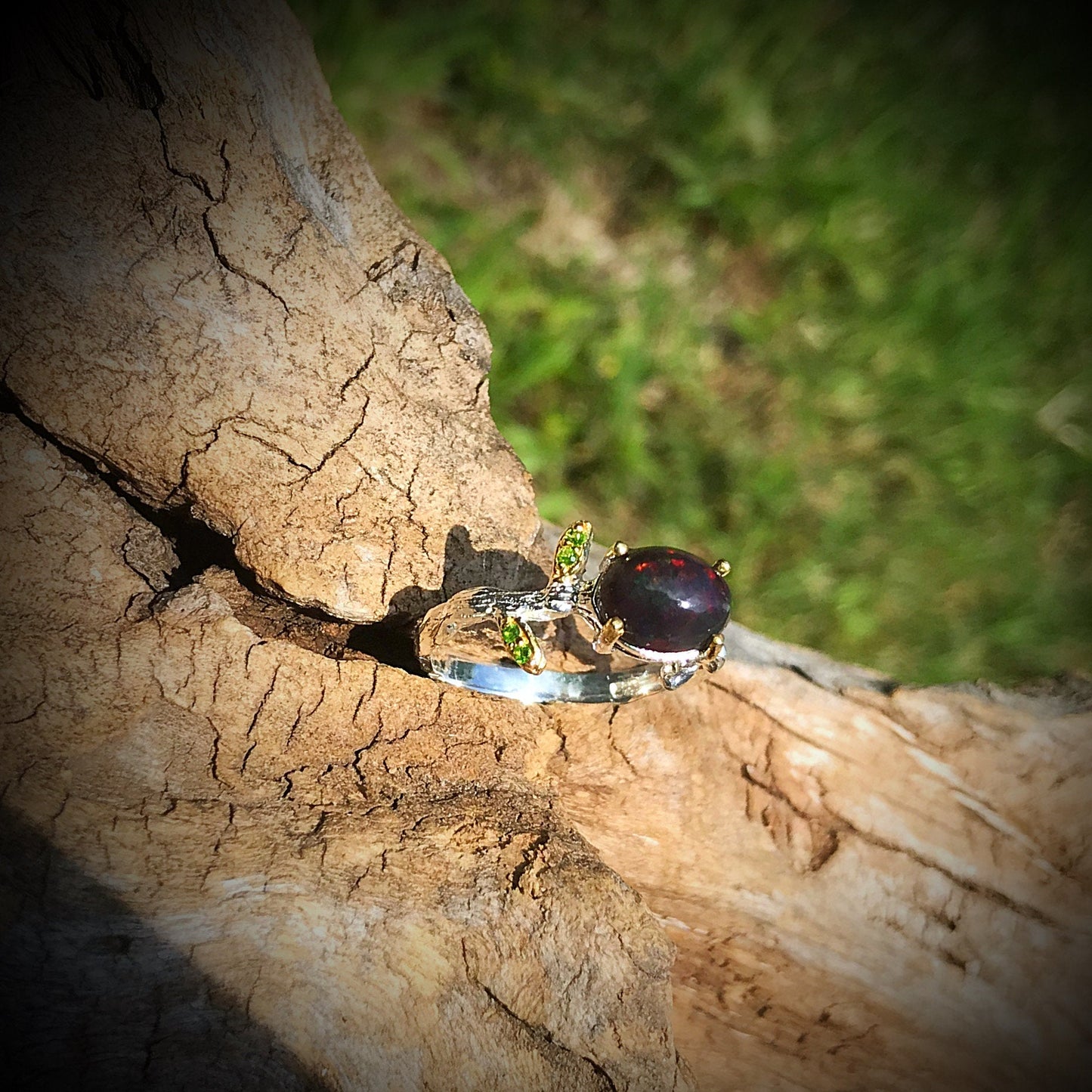 Sterling Silver Natural black opal Ring 9