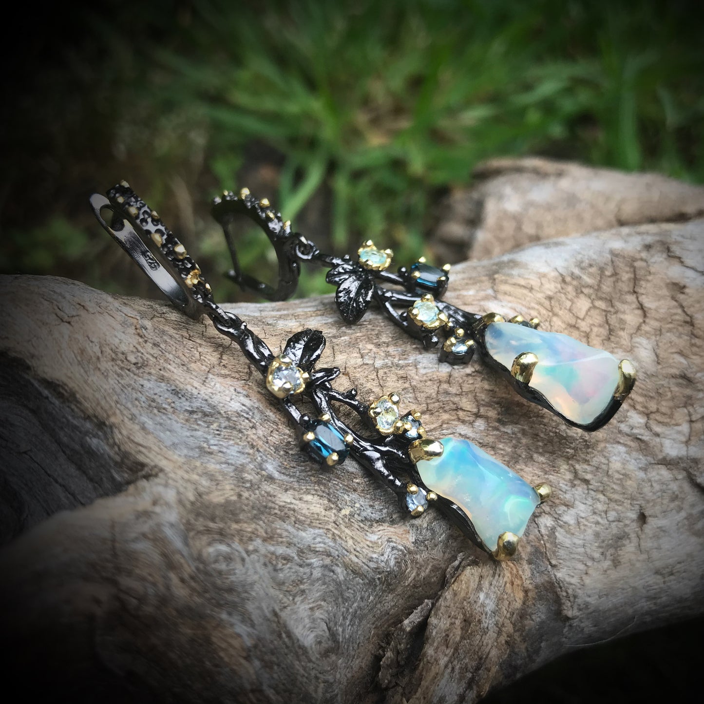 Sterling Silver rainbow opal statement earrings