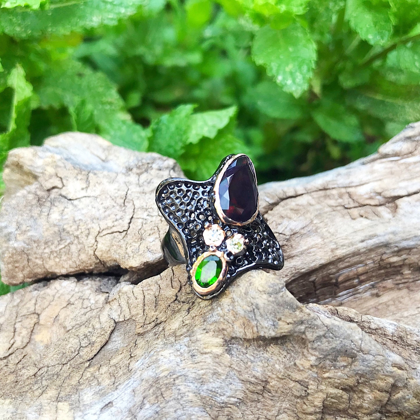 Sterling Silver natural black Opal ring 8