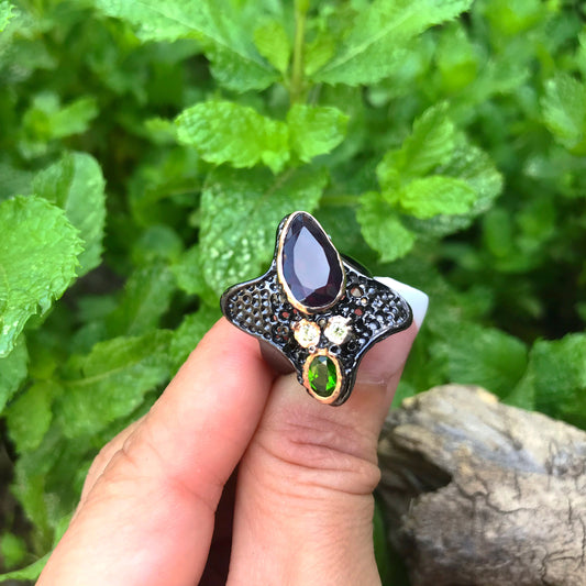Sterling Silver natural black Opal ring 8