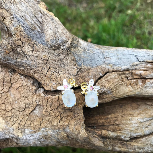 Sterling Silver moonstone stud earrings