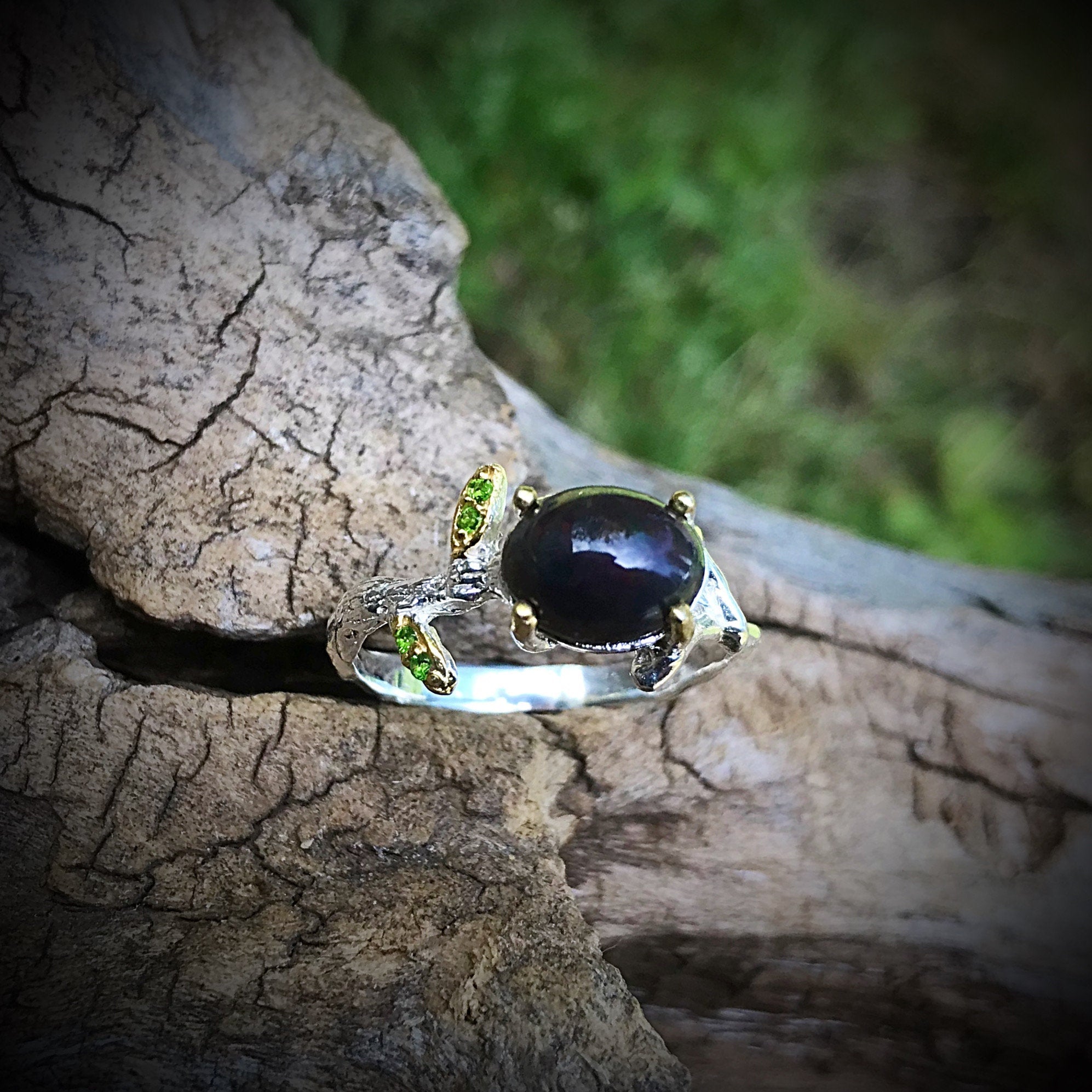 Sterling Silver Natural black opal Ring 9 – Colors Of Etnika