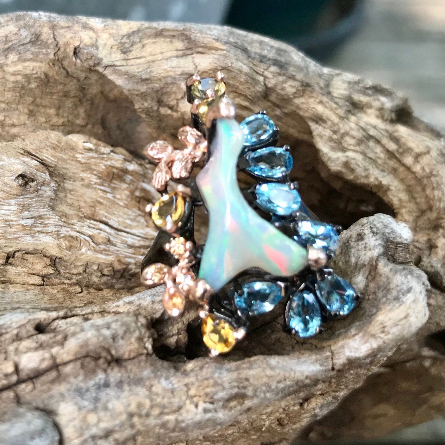 Styling silver opal topaz citrine statement Ring 8.5