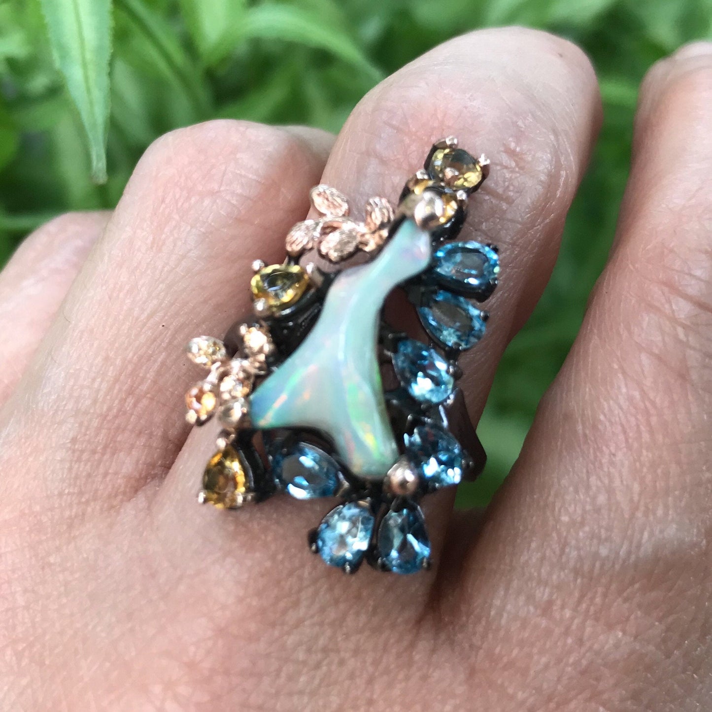Styling silver opal topaz citrine statement Ring 8.5