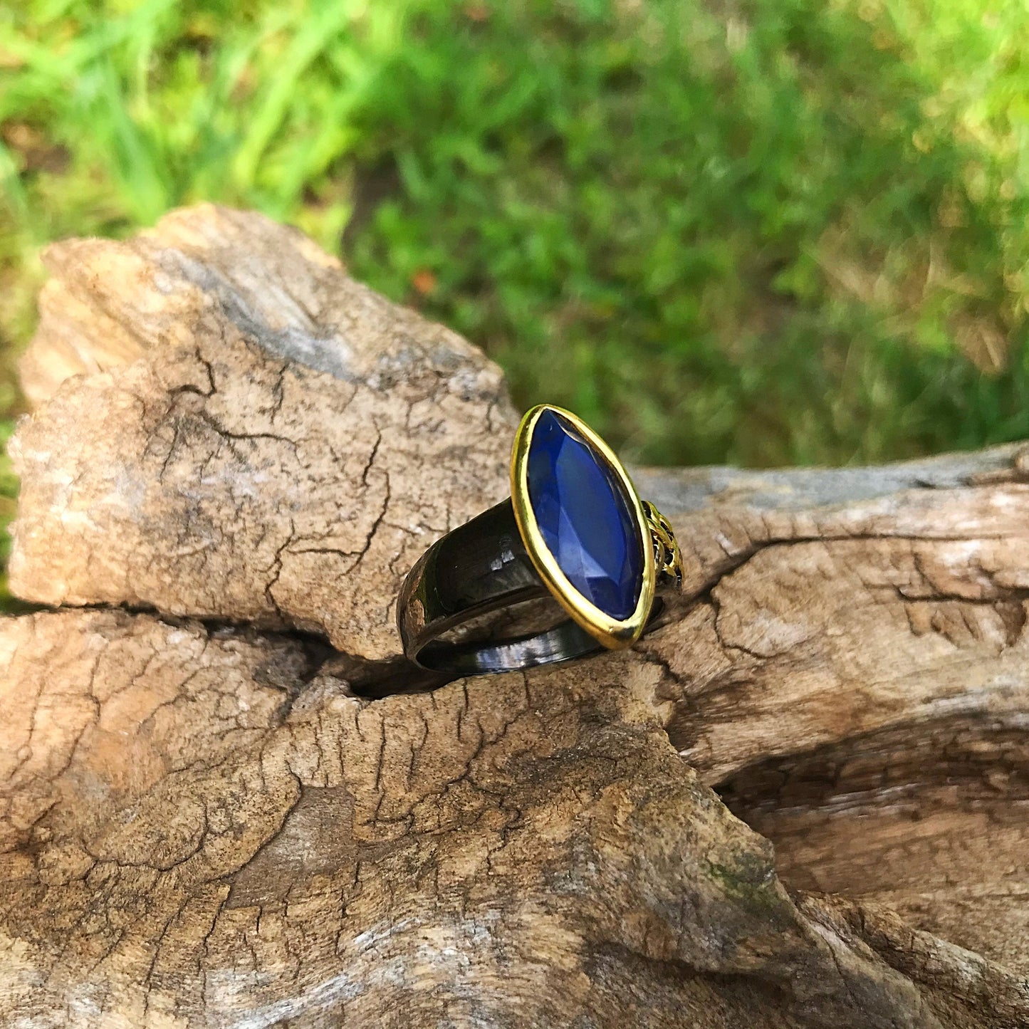 Sterling Silver natural black Opal ring 8.5