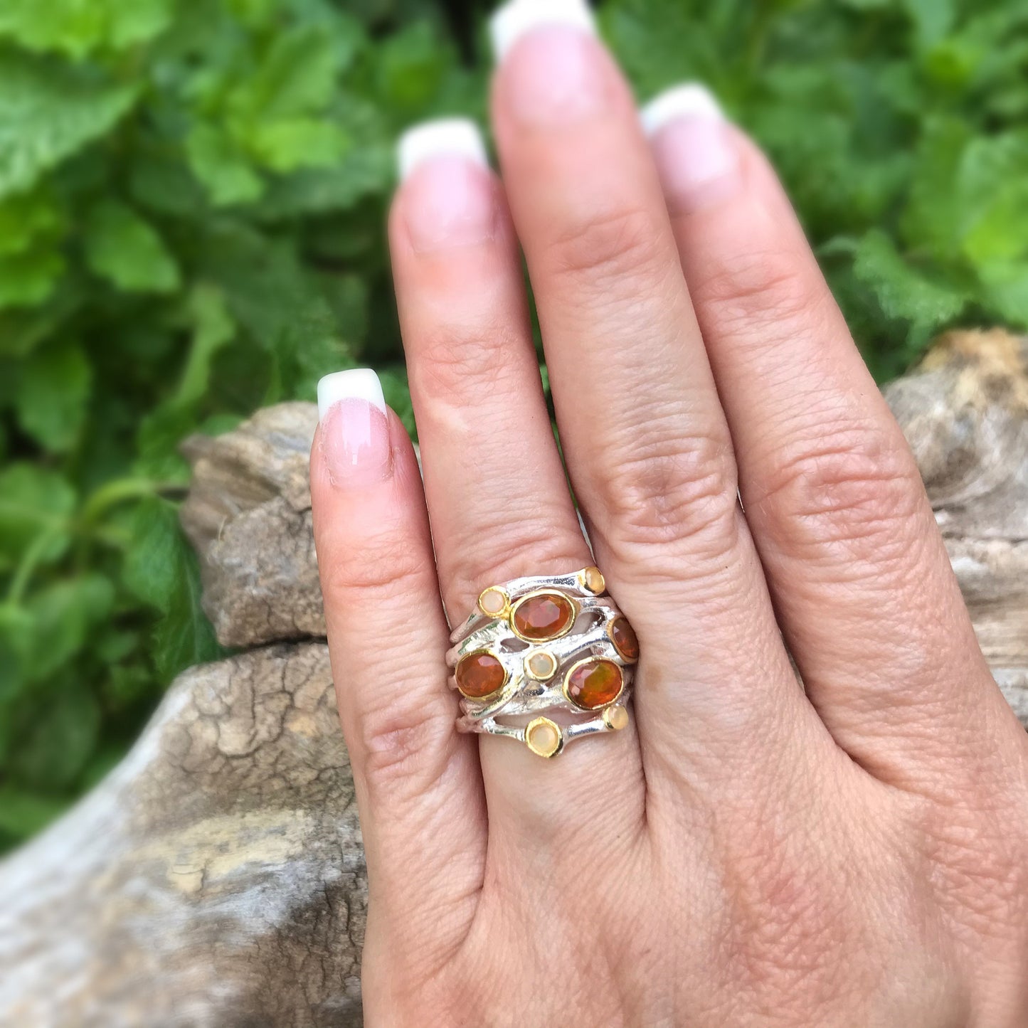 sterling silver Natural Orange opal ring 5
