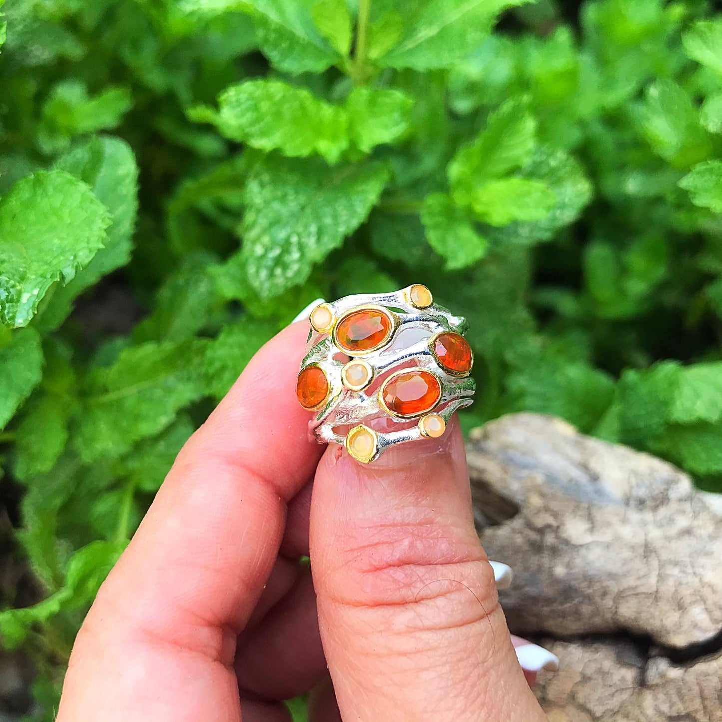 sterling silver Natural Orange opal ring 5