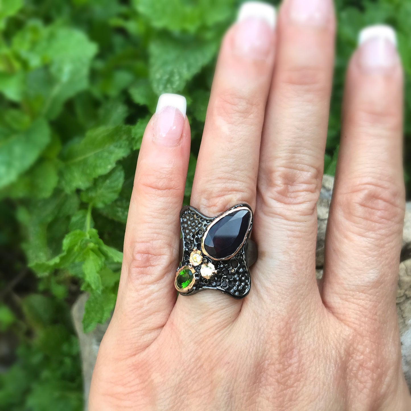 Sterling Silver natural black Opal ring 8