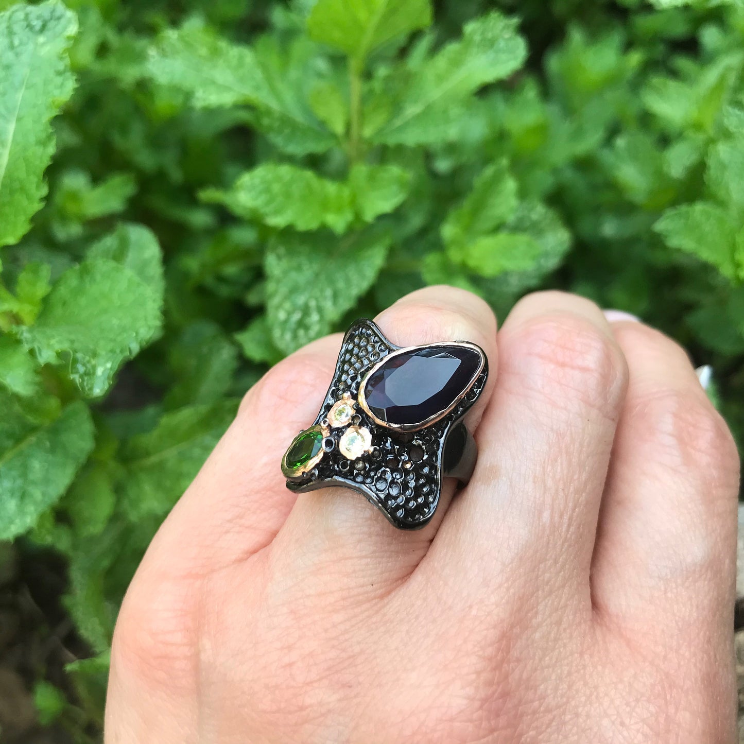 Sterling Silver natural black Opal ring 8