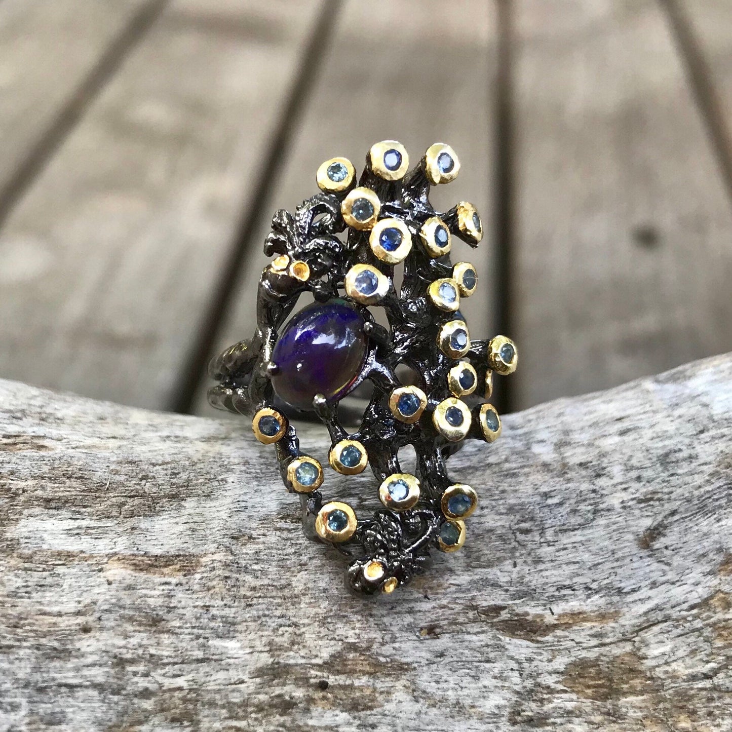 Sterling Silver Opal sapphire topaz  Ring Size 5-7