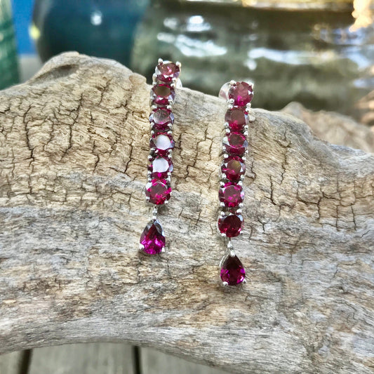 Handmade Sterling Silver Rhodolite Garnet Long earrings