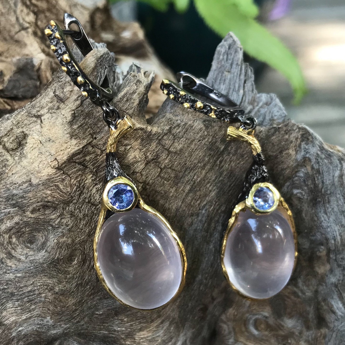 sterling silver Rose Quartz tanzanite statement Earrings pink