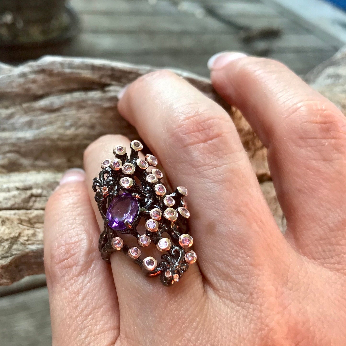 sterling silver coral reef octopus Amethyst ring 5-8