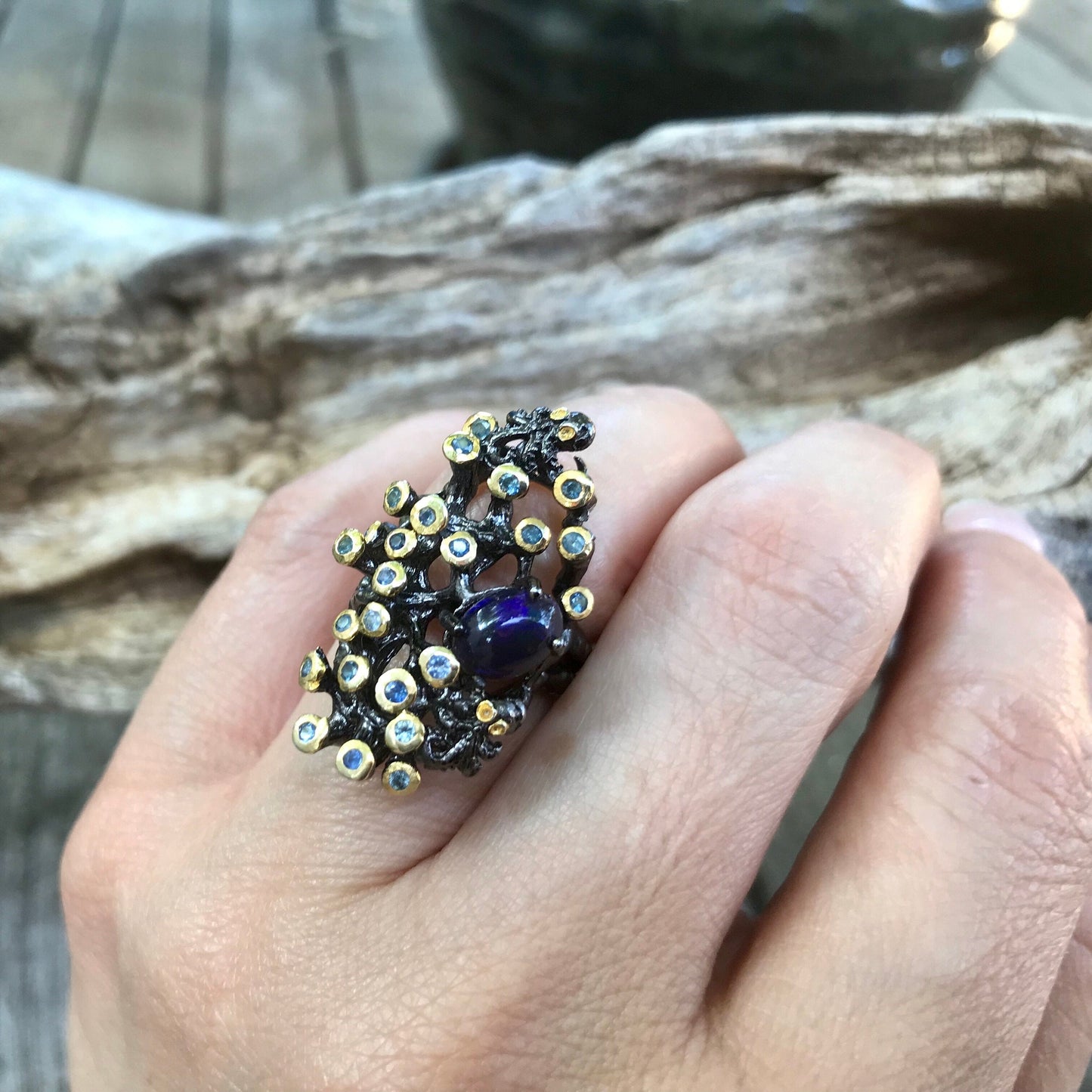 Sterling Silver Opal sapphire topaz  Ring Size 5-7