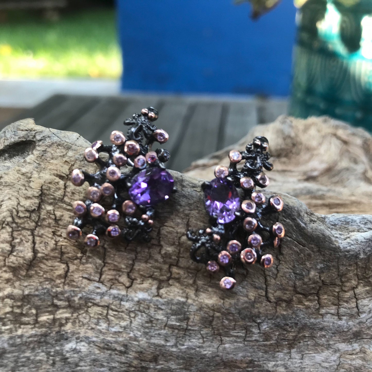 Sterling Silver Amethyst stud coral reef earrings
