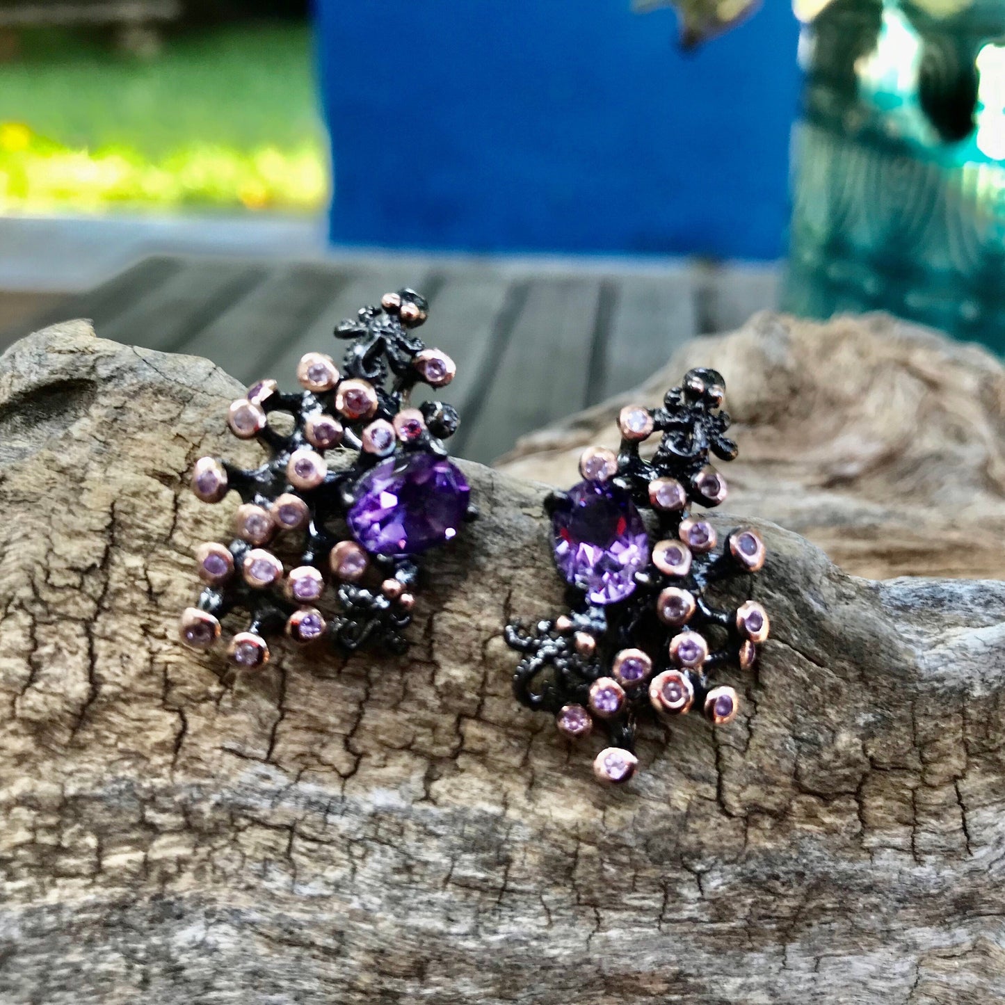 Sterling Silver Amethyst stud coral reef earrings