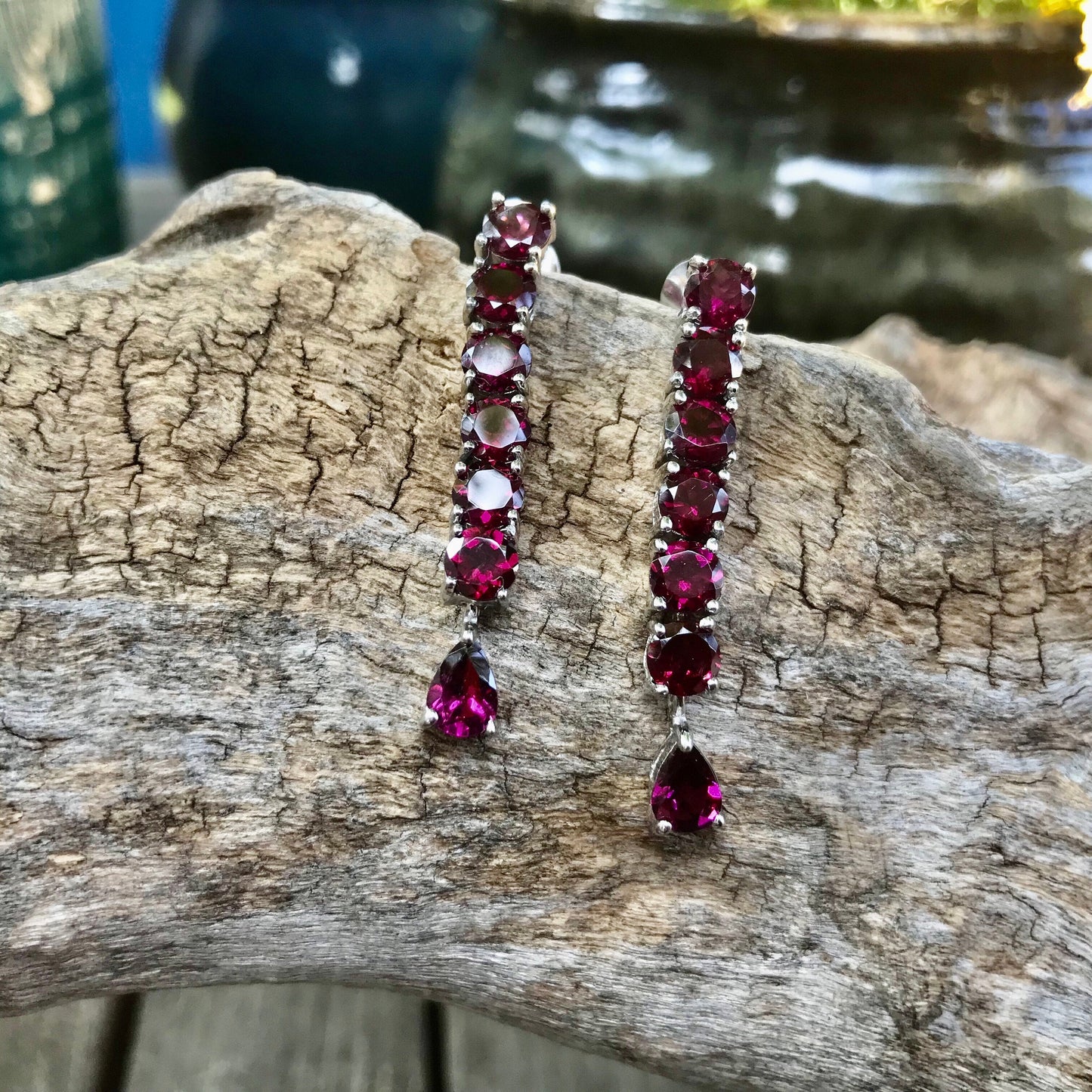 Handmade Sterling Silver Rhodolite Garnet Long earrings