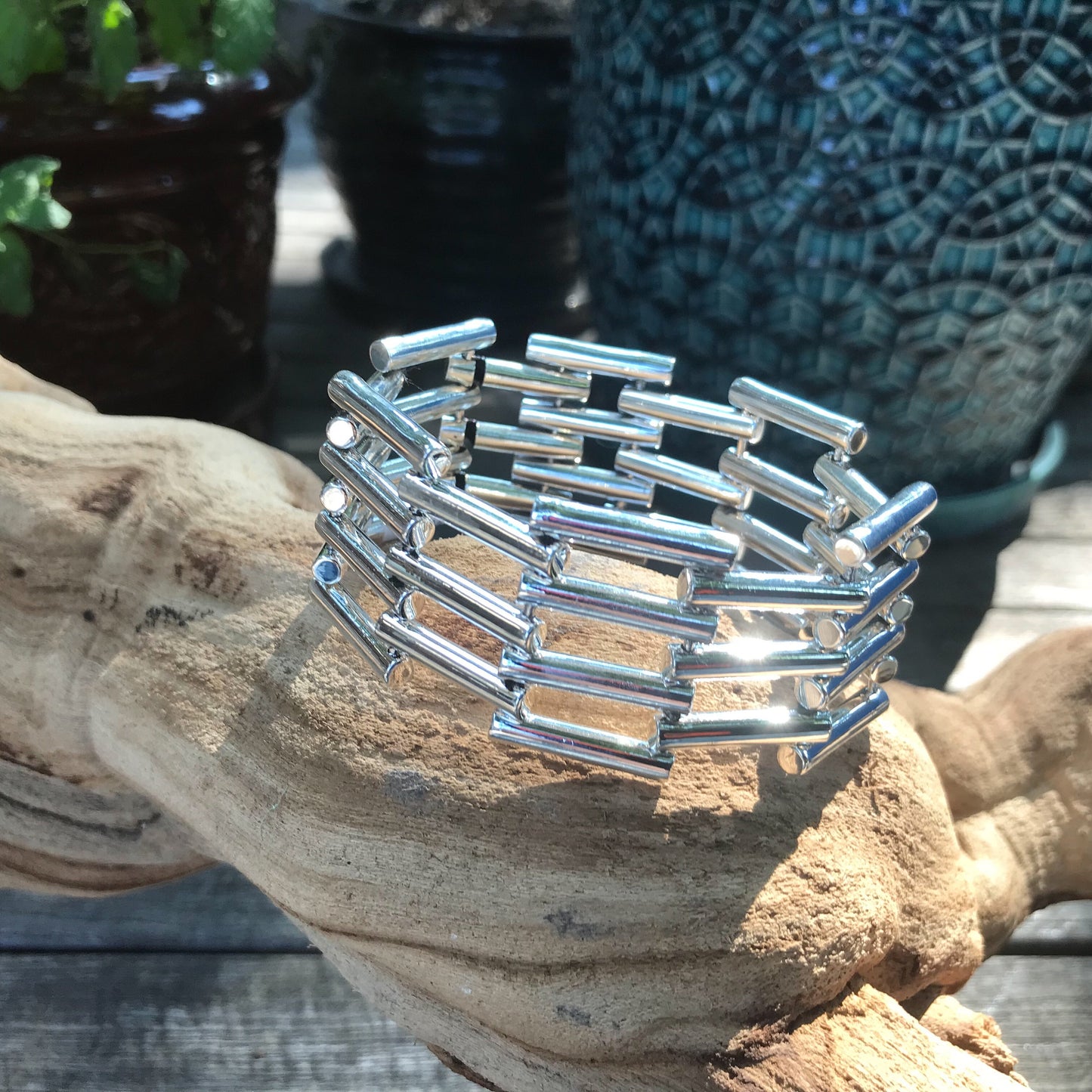 sterling silver Tube modernist abstract Bracelet cuff