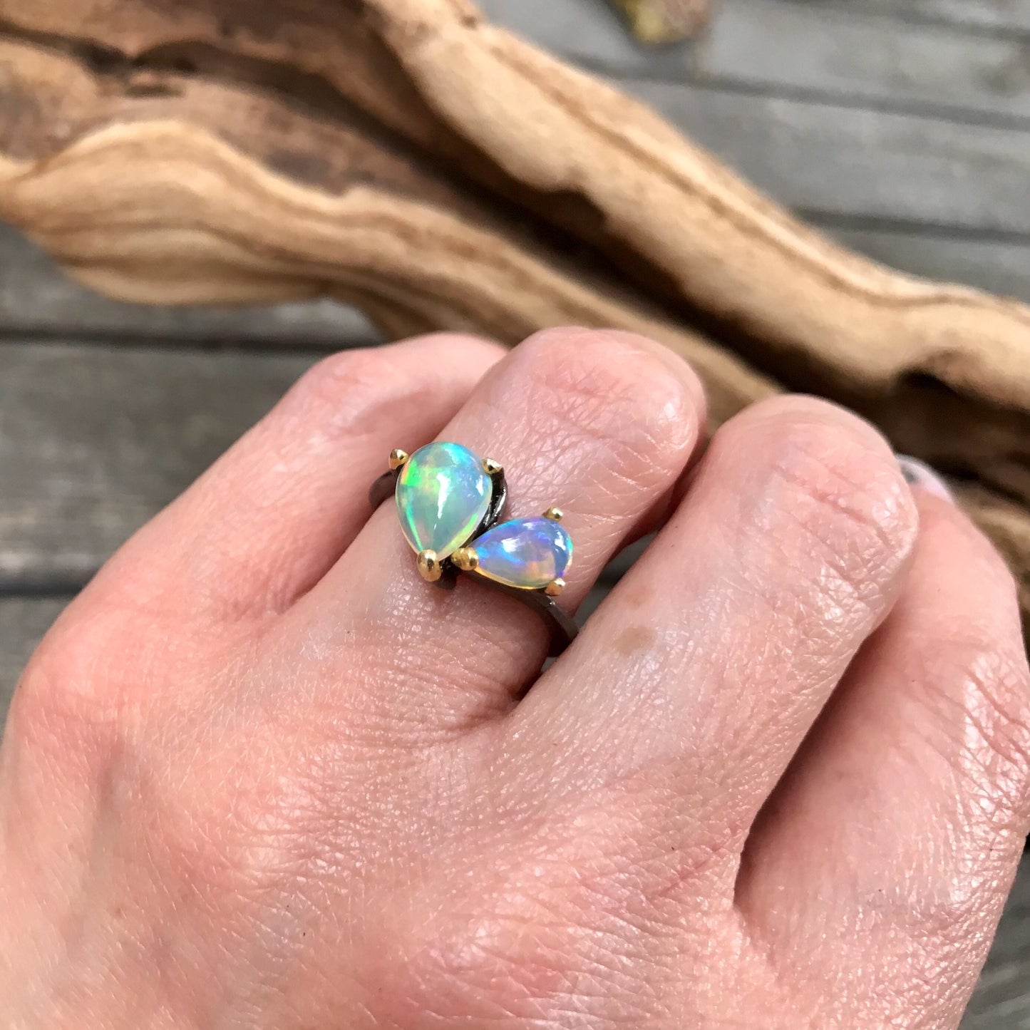 Sterling silver fire opal ring 8