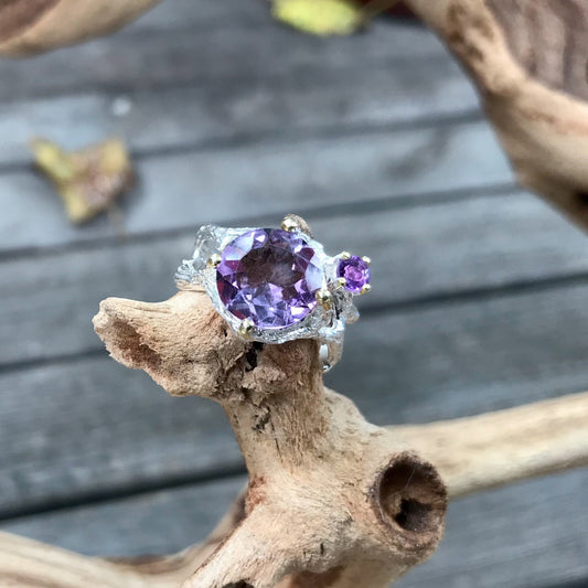 Sterling Silver Organic amethyst Ring 6