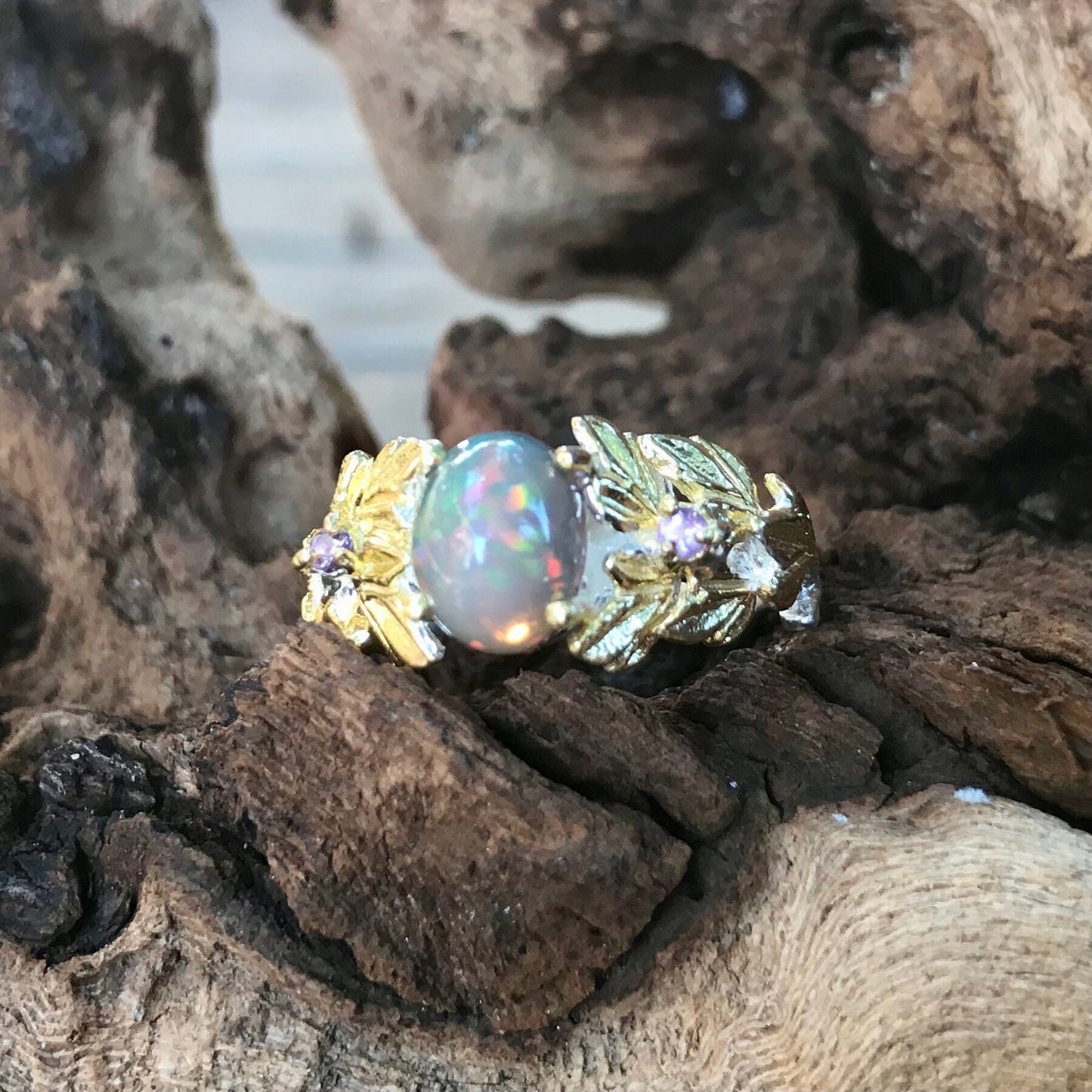 Sterling Silver  Natural Opal Amethyst ring 8