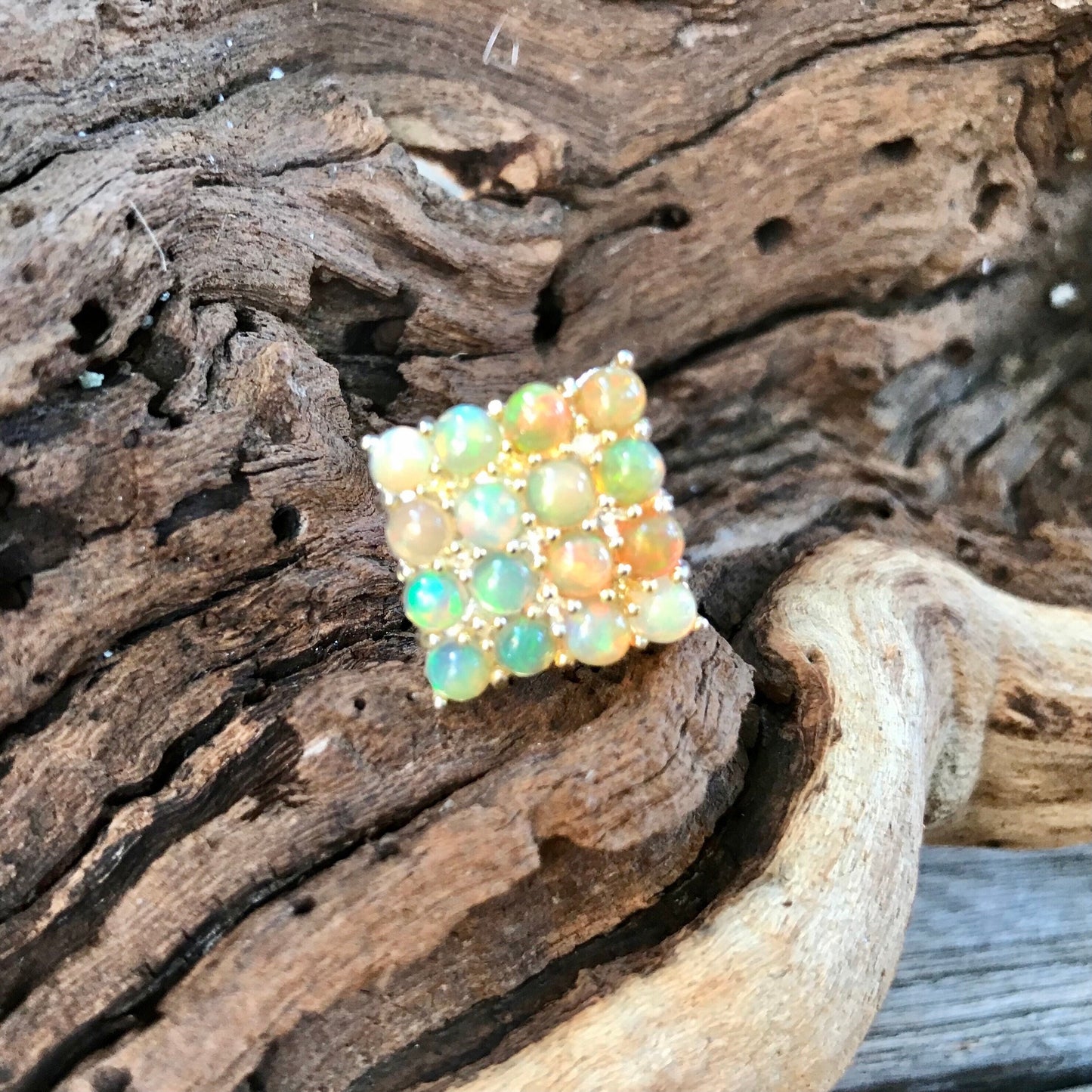 Sterling Silver Handmade Fire Opal Statement cluster ring 6