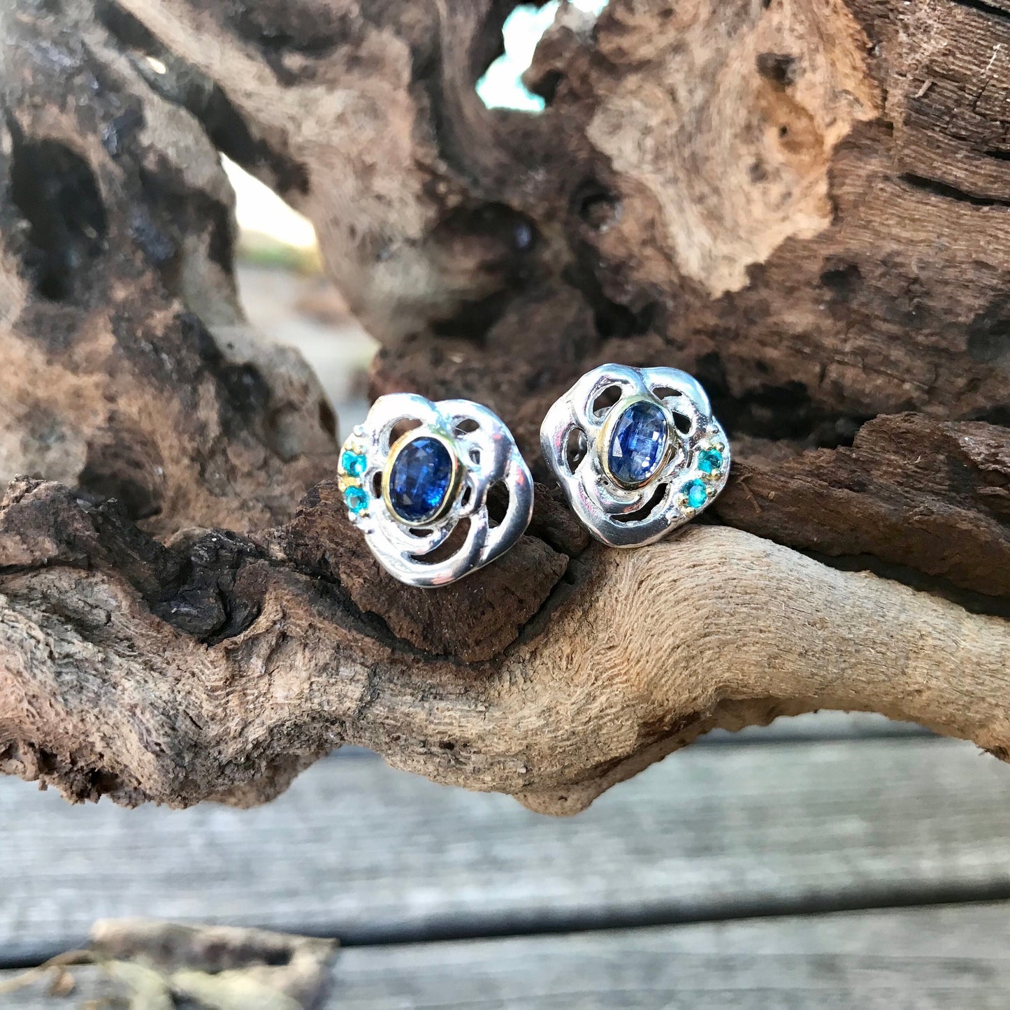 Sterling Silver Natural blue kyanite  stud earrings