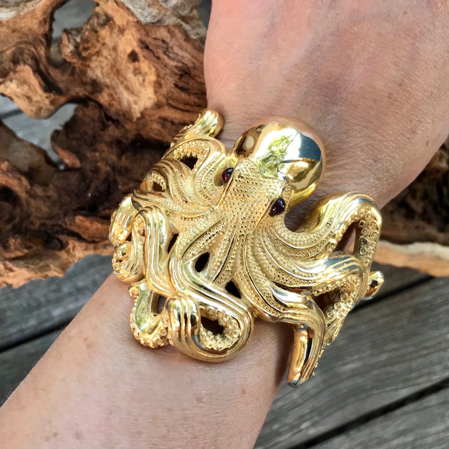 sterling silver Gold squid octopus cuff Bracelet  artisan handmade