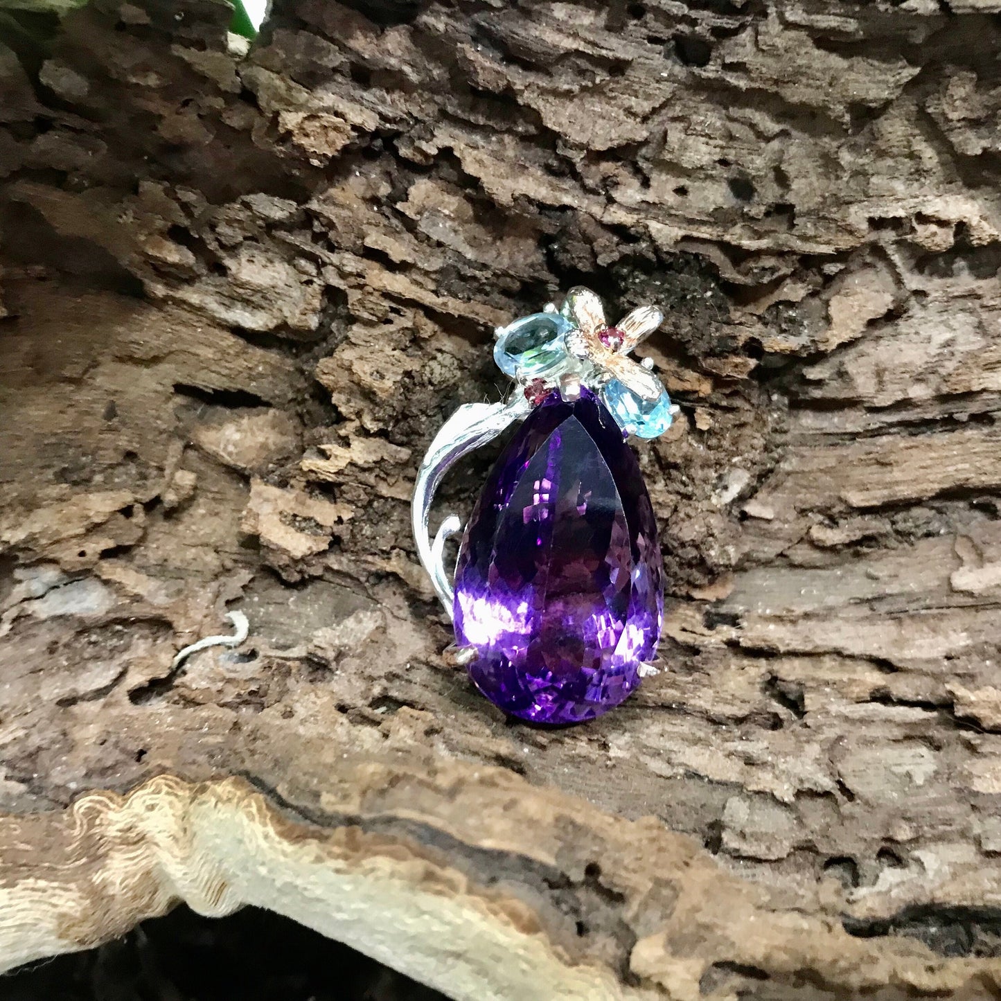sterling silver Amethyst topaz Rhodolite  pendant for necklace