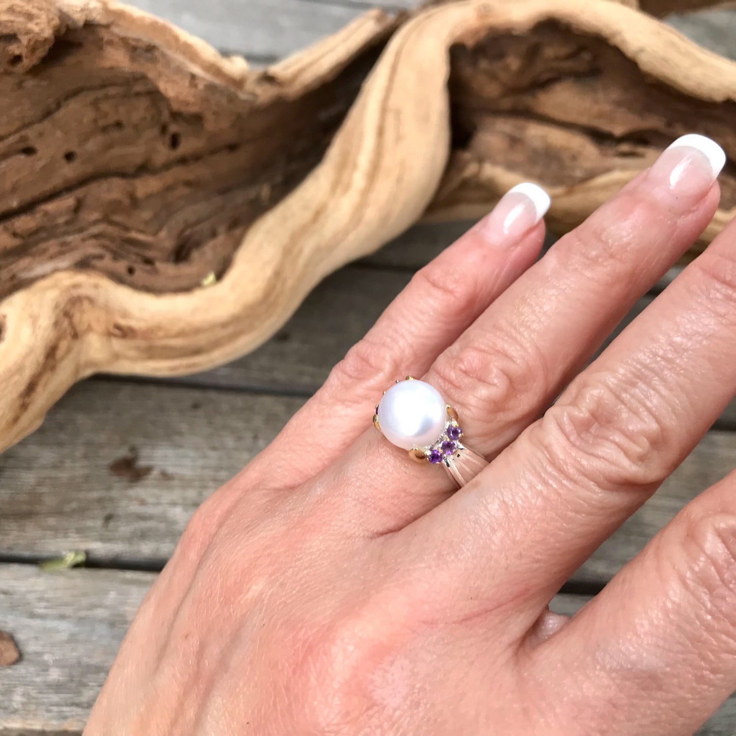 Sterling Silver Amethyst pearl  Ring 6.5