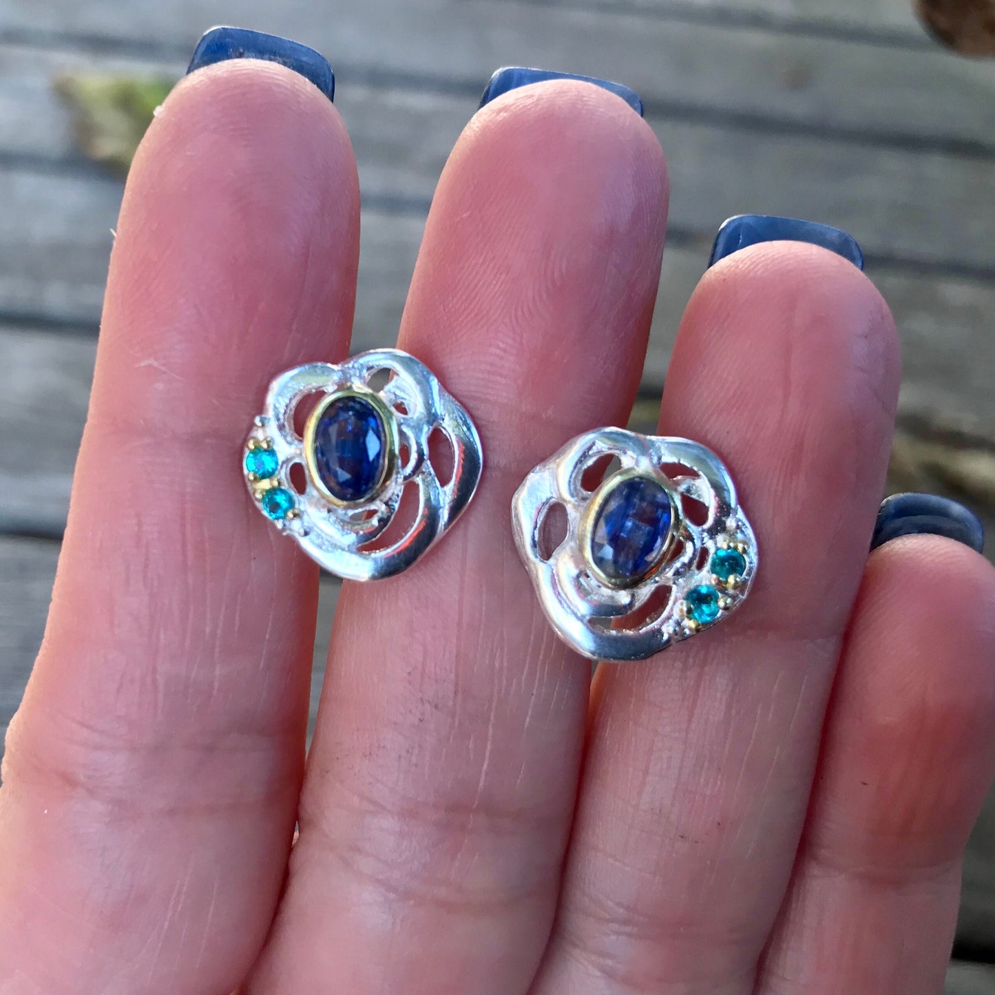 Sterling Silver Natural blue kyanite  stud earrings