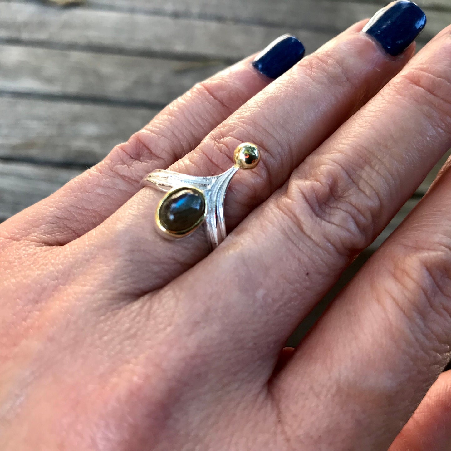 Handmade Sterling Statement labradorite ring