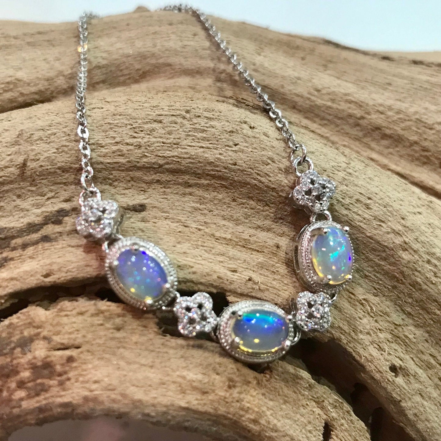 Sterling Silver natural fire opal tennis Bracelet