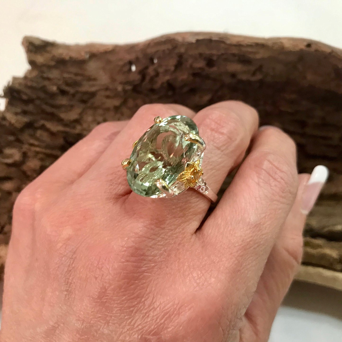 sterling silver green amethyst ring 7.5