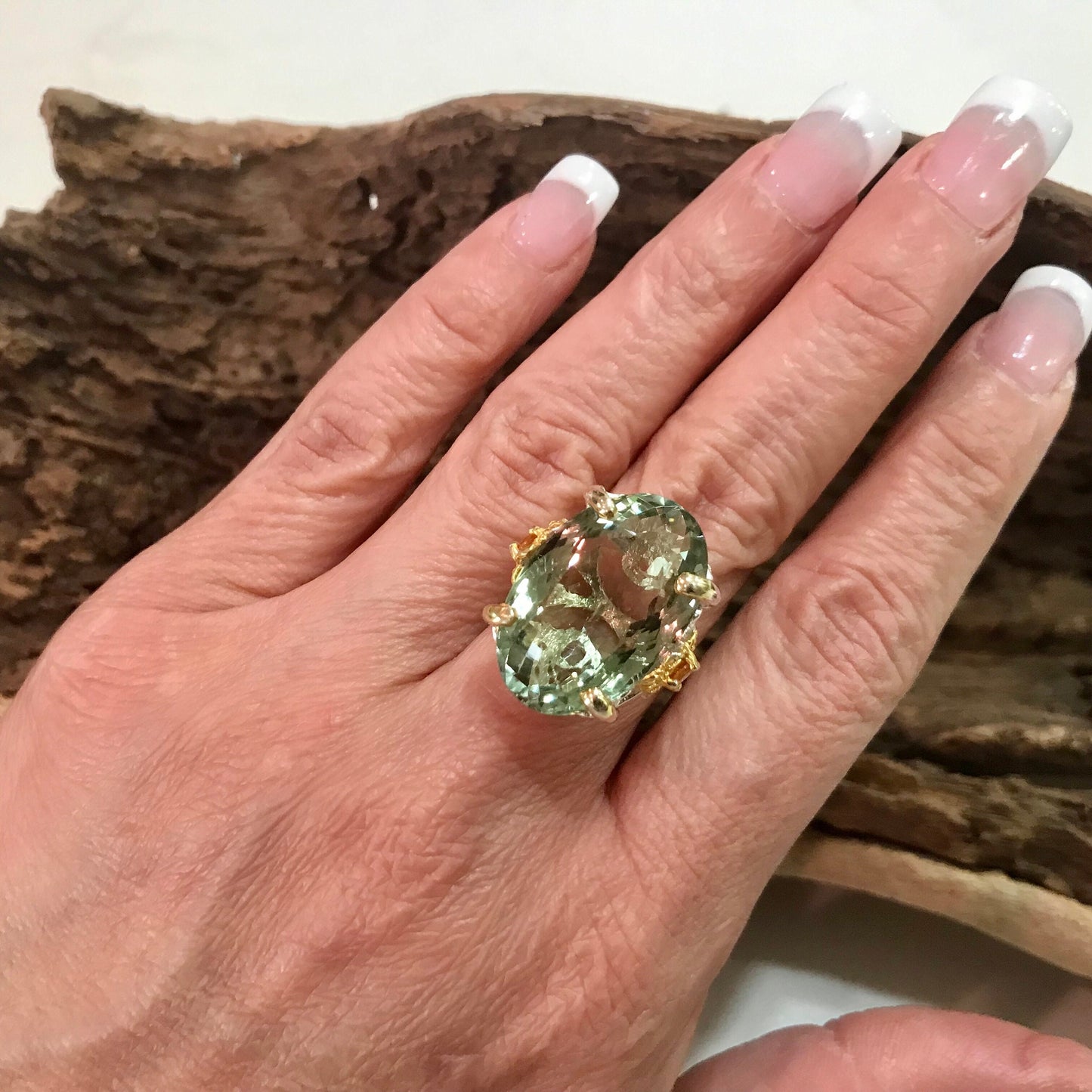 sterling silver green amethyst ring 7.5