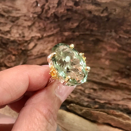 sterling silver green amethyst ring 7.5