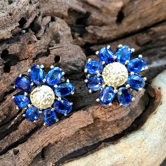 sterling silver Blue kyanite stud flower earrings