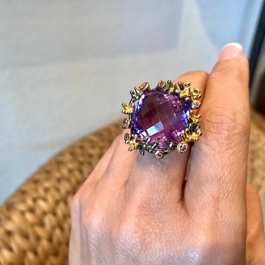 Handmade Sterling Silver Statement Amethyst Ring 8