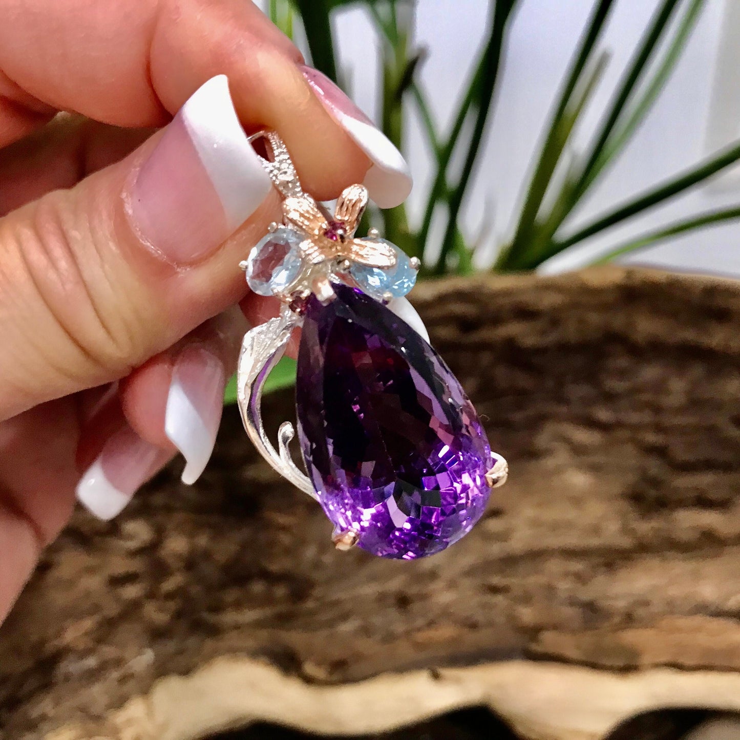 sterling silver Amethyst topaz Rhodolite  pendant for necklace