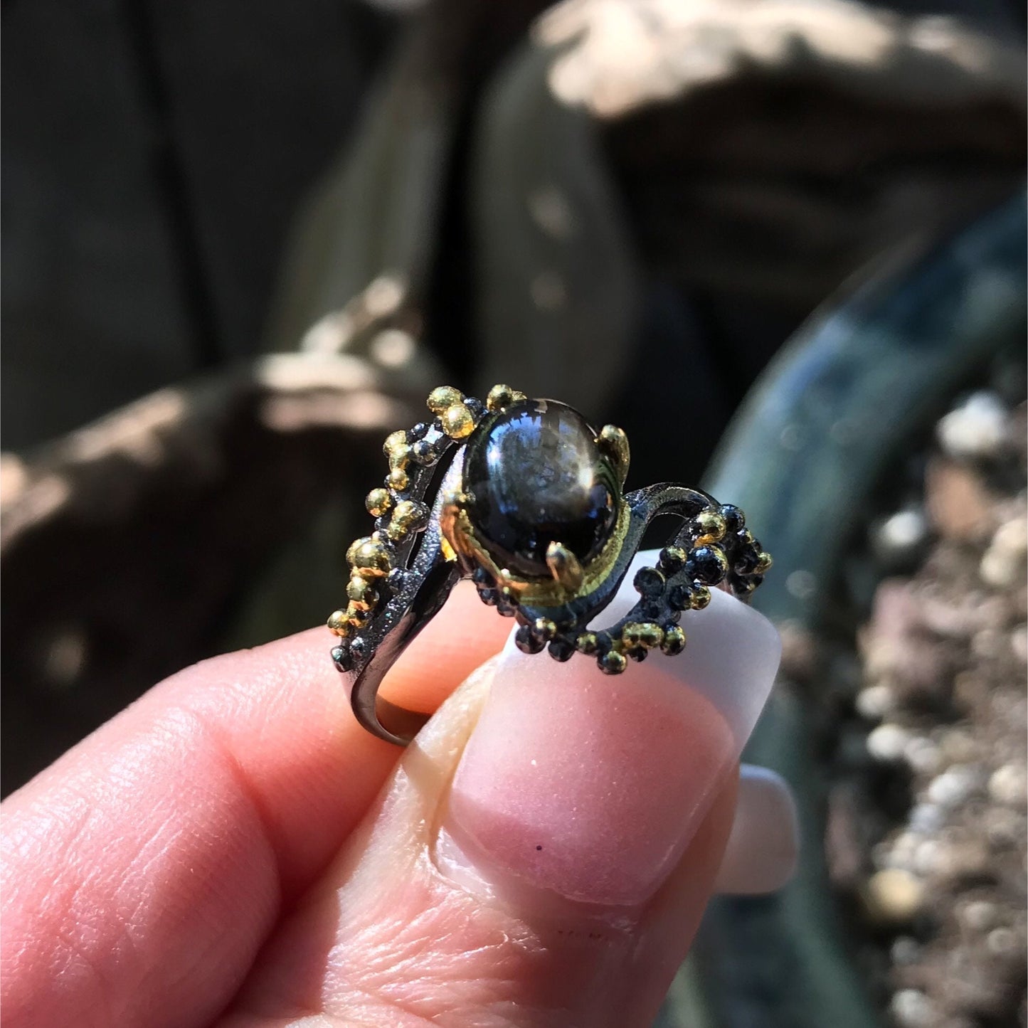 Sterling Silver black star sapphire ring 8