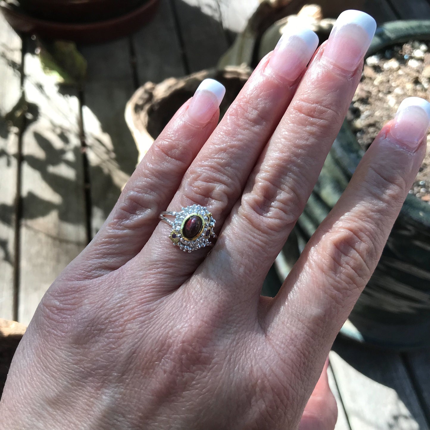 Sterling Silver black Fire Opal Amethyst ring 7