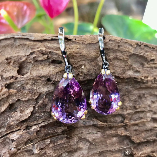 Sterling silver amethyst tear shape  dangle Earrings