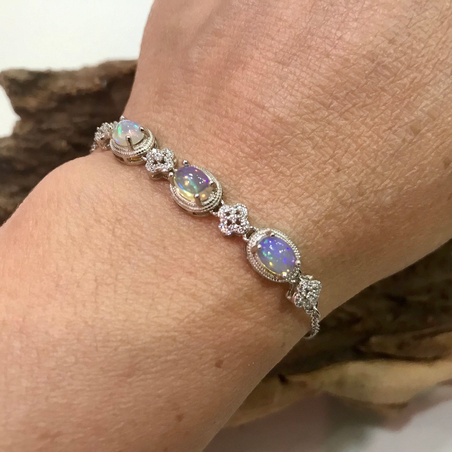 Sterling Silver natural fire opal tennis Bracelet