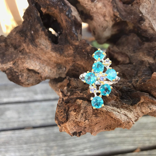Sterling Silver Blue apatite band ring 8