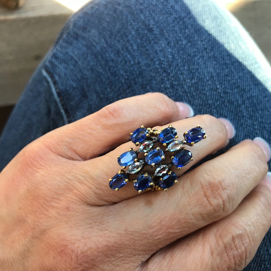 Sterling Silver Blue Sapphire Kyanite  topaz Statement ring 6
